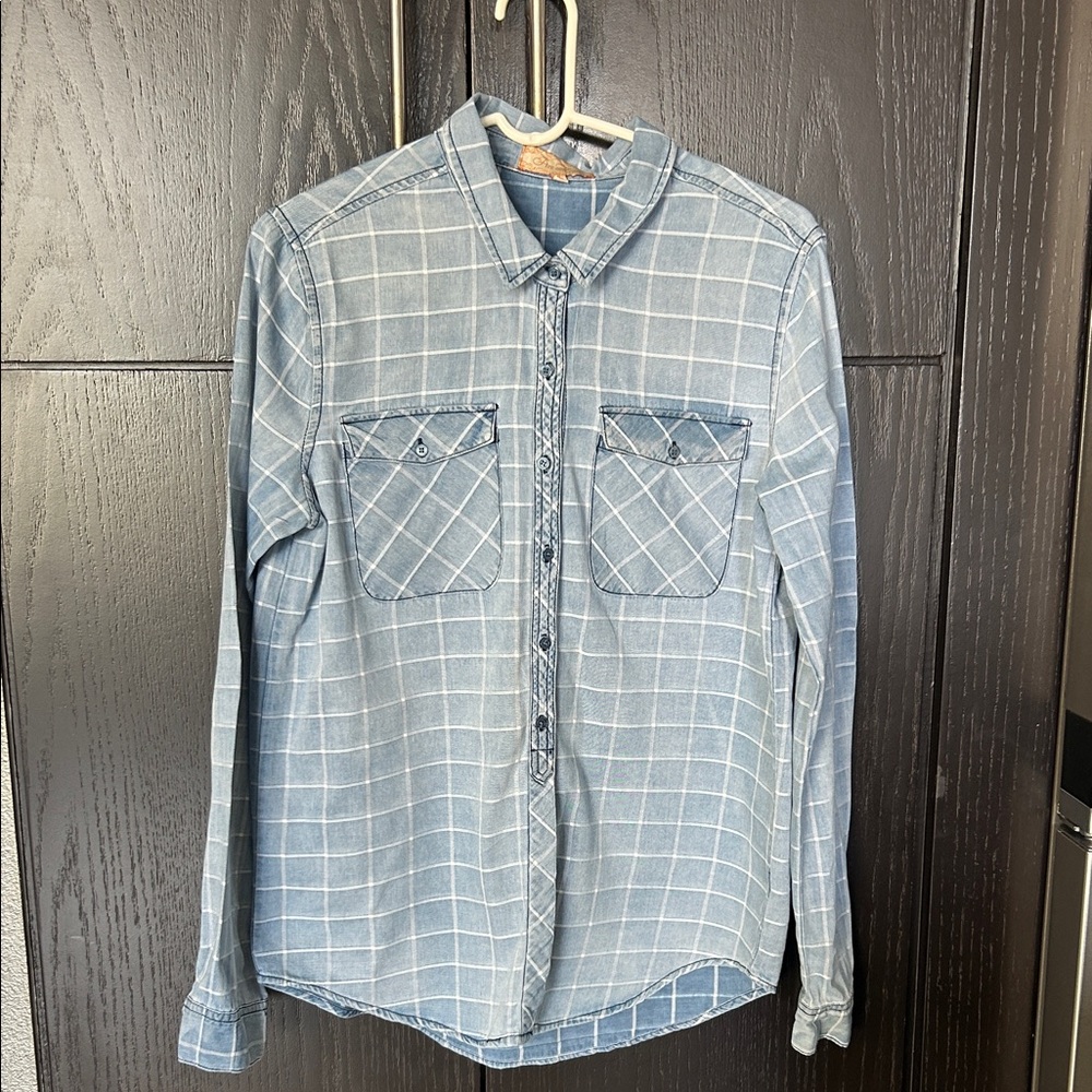 Women’s Denim Checkered Shirt- Size Large